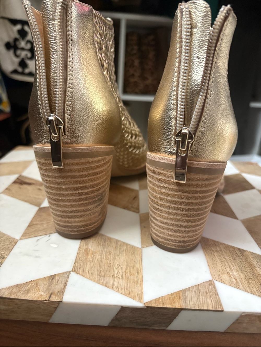 PAIGE Gold Woven Pointed Ankle Booties - Picture 3 of 3